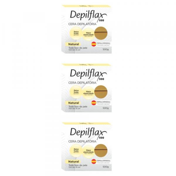 Depilflax Natural Cera Depilatória Quente 500g (Kit C/03)