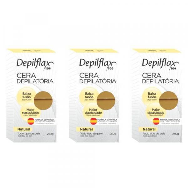 Depilflax Natural Cera Depilatória Quente 250g (Kit C/03)