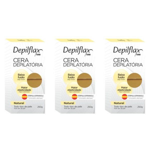 Depilflax Natural Cera Depilatória Quente 250g (Kit C/03)