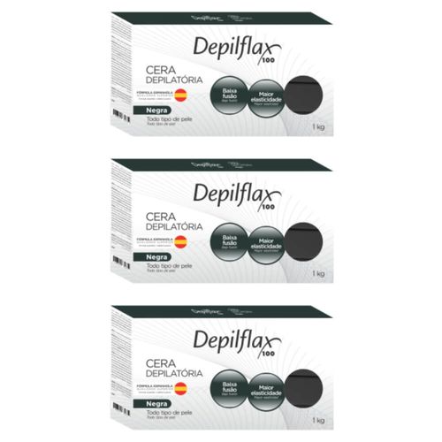 Depilflax Negra Cera Depilatória Quente 1kg (kit C/03)