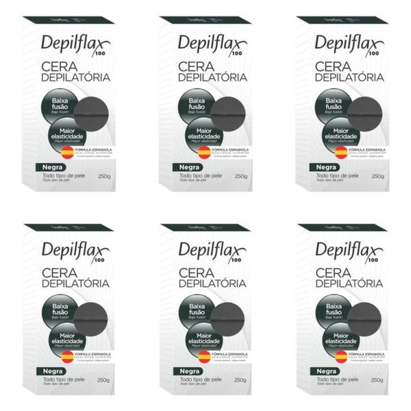 Depilflax Negra Cera Depilatória Quente 250g (Kit C/06)