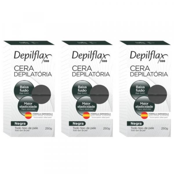 Depilflax Negra Cera Depilatória Quente 250g (Kit C/03)