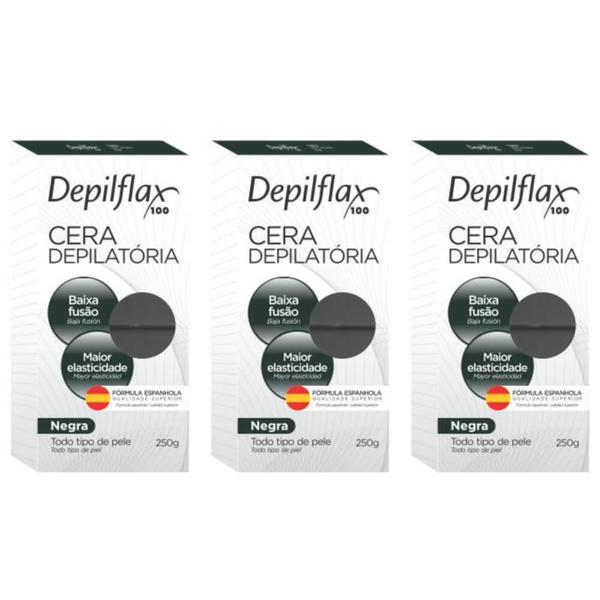 Depilflax Negra Cera Depilatória Quente 250g (Kit C/03)