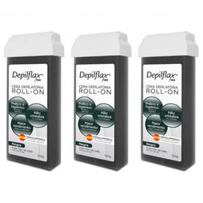Depilflax Negra Cera Depilatória Rollon 100g - Kit com 03