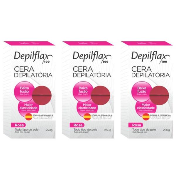 Depilflax Rosa Cera Depilatória Quente 250g (Kit C/03)