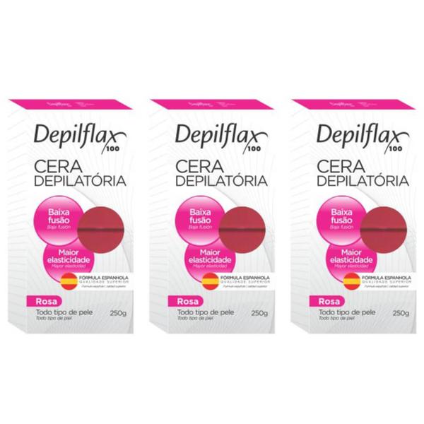 Depilflax Rosa Cera Depilatória Quente 250g (Kit C/03)