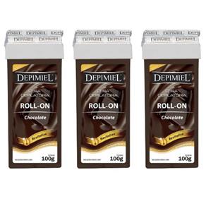 Depimiel Chocolate Cera Depilatória Rollon 100g - Kit com 03