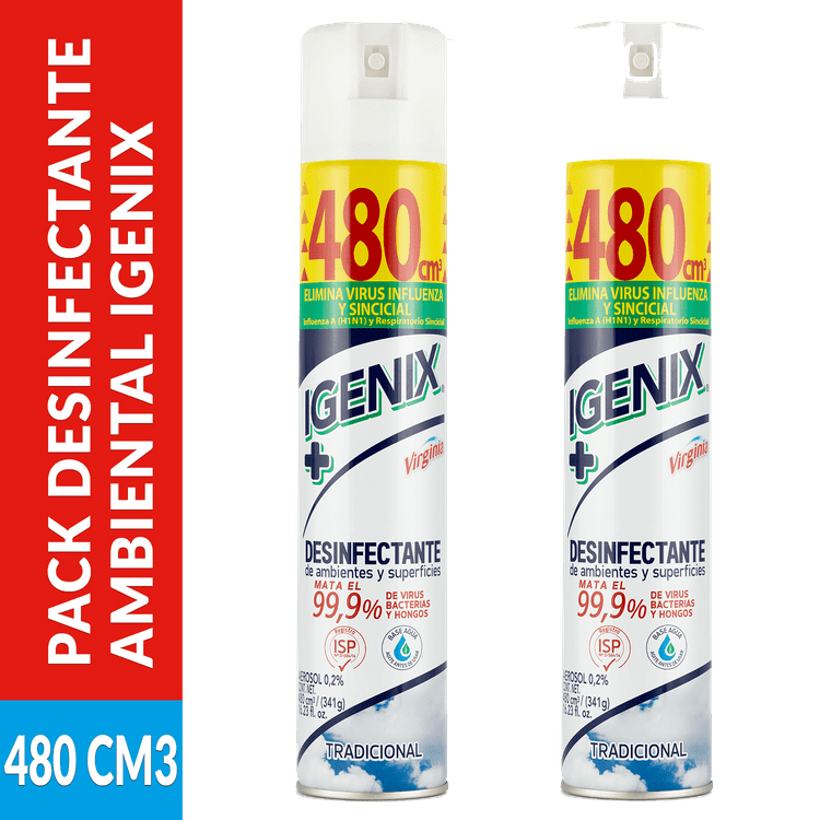 Desinfectante Igenix 2 Unid, 480 Cc, Aerosol Con Aroma Tradicional