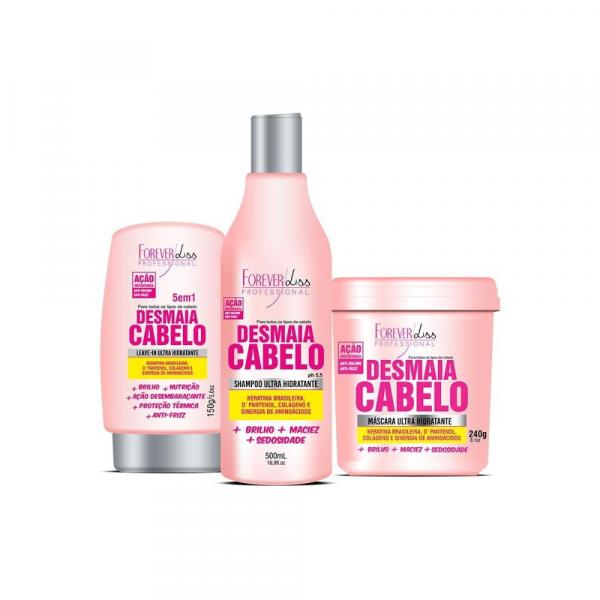 Desmaia Cabelo Forever Liss Anti Frizz e Volume Kit Shampoo 500ml Máscara 240ml Leave-in 150g -R - Loja