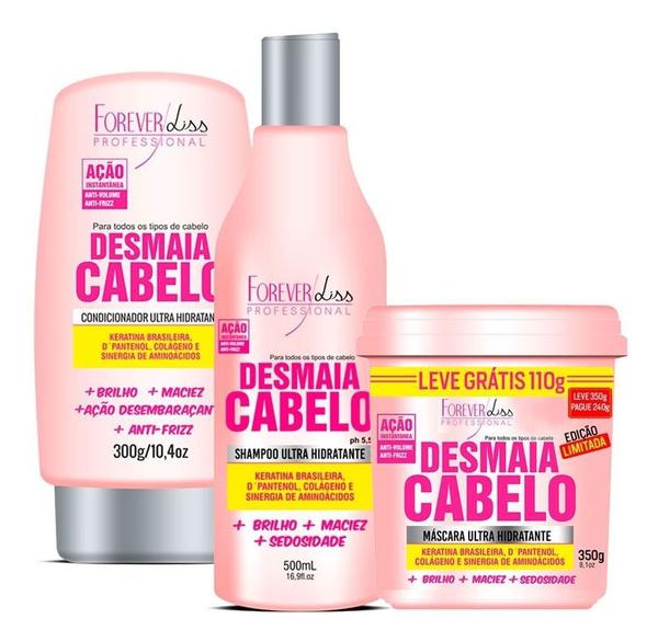 Desmaia Cabelo Forever Liss Shampoo + Cond + Máscara 350g