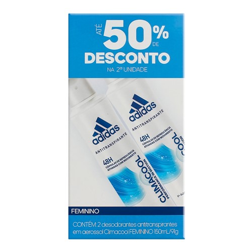 Desodorante Adidas Climacool Feminino Aerosol Antitranspirante 2 Unidades 150ml Cada com 50% de Desconto na 2ª Unidade