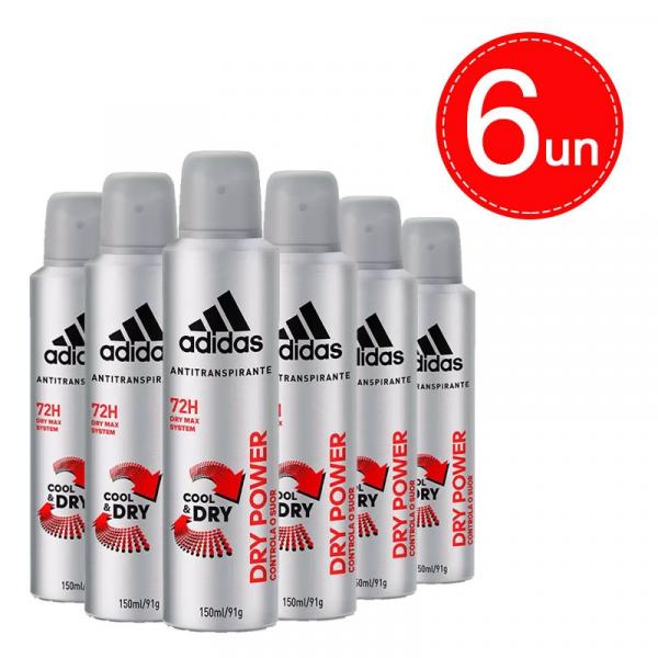 Desodorante Aerosol Adidas Dry Power Masculino 150ml - 6 Unidades