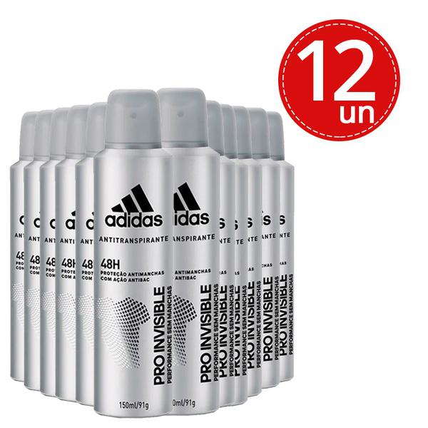 Desodorante Aerosol Adidas Invisible Masculino 150ml - 12 Unidades