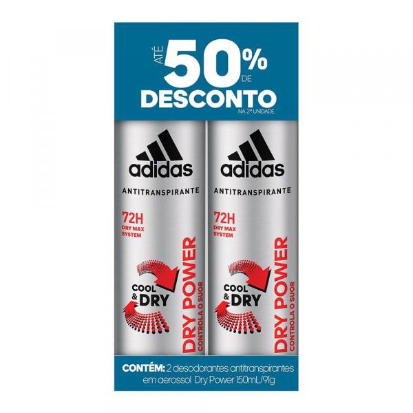 Desodorante Aerosol Adidas Masculino Dry Power 91g 2 Unidades