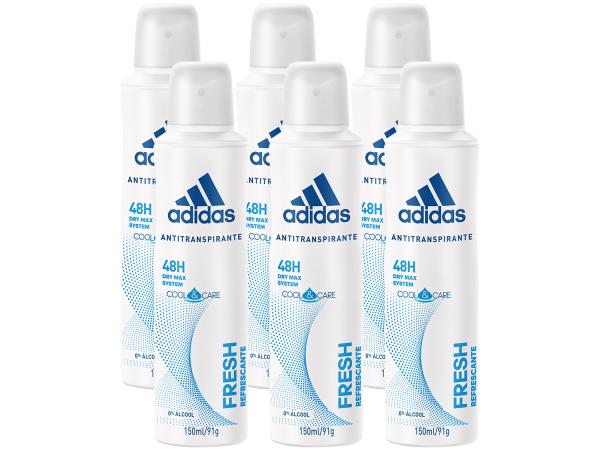 Desodorante Aerosol Antitranspirante Feminino - Adidas Fresh Cool Care 150ml 6 Unidades