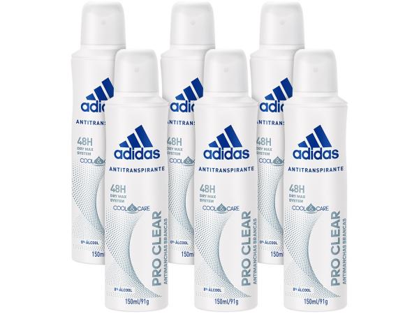 Desodorante Aerosol Antitranspirante Feminino - Adidas Pro Clear 150ml 6 Unidades