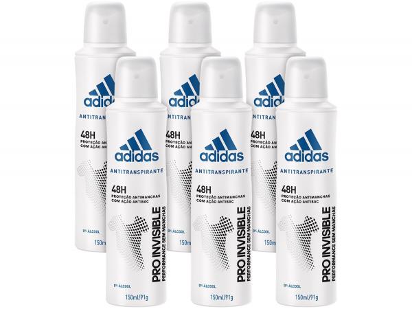 Desodorante Aerosol Antitranspirante Feminino - Adidas Pro Invisible 150ml 6 Unidades