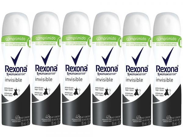 Desodorante Aerosol Antitranspirante Unissex - Rexona Motion Sense Invisible 85ml 6 Unidades