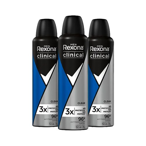 Desodorante Aerosol Clinical Clean Men Rexona 150ml 3 Unidades