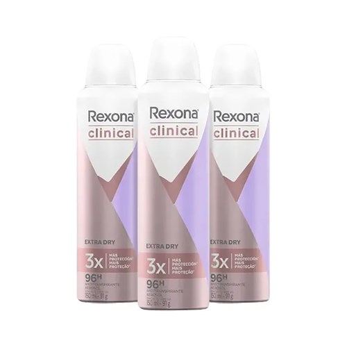 Desodorante Aerosol Clinical Extra Dry Rexona 150ml 3 Unidades