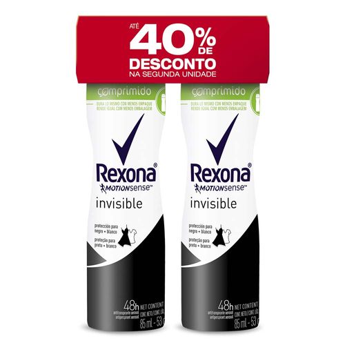 Desodorante Aerosol Comprimido Rexona Invisible Feminino 85ml 2 Unidades
