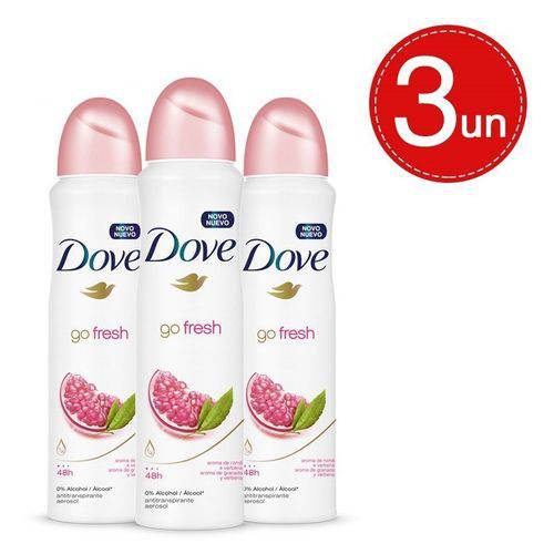 Desodorante Aerosol Dove Go Fresh Romã 89g/150ml 3 Unidades