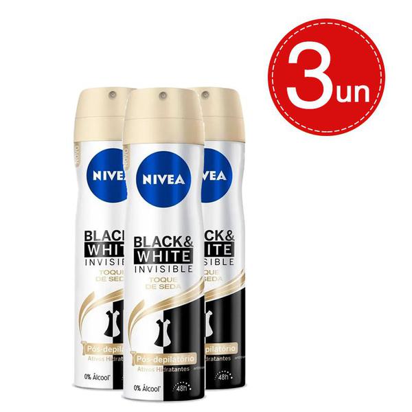 Desodorante Aerosol Nivea Invisible Black White Toque de Seda 150ml Leve 3 Pague 7,99 em Cada - Nívea