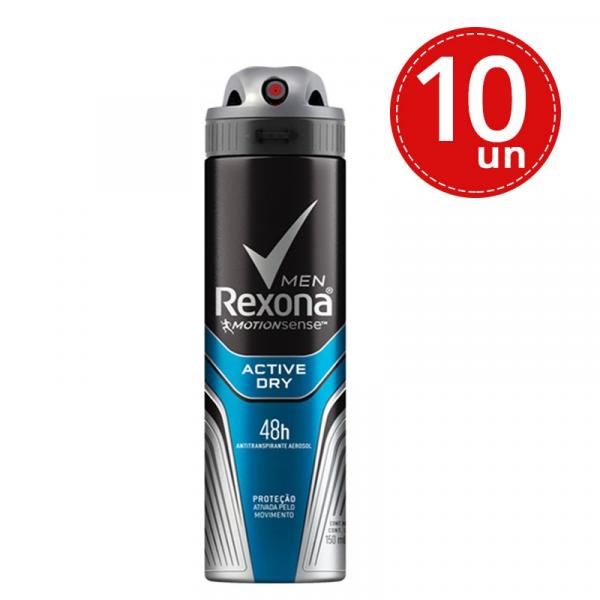 Desodorante Aerosol Rexona Active Dry 150ml - 10 Unidades