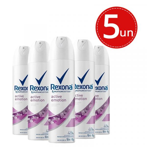 Desodorante Aerosol Rexona Active Emotion 150ml/90g - 5 Unidades