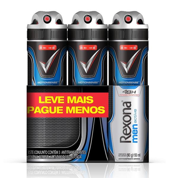 Desodorante Aerosol Rexona Active 3 Unidades