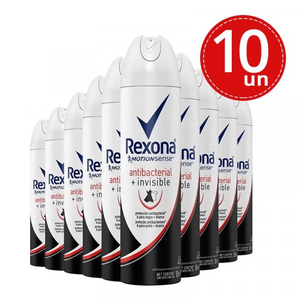 Desodorante Aerosol Rexona Antibacterial Invisible Fem 90g - 10 Unidades