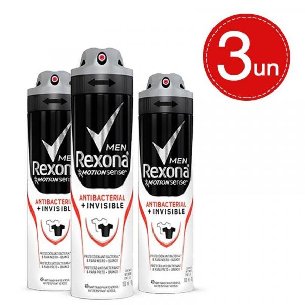 Desodorante Aerosol Rexona Antibacterial Invisible Men 90G Leve 3 Pague 2