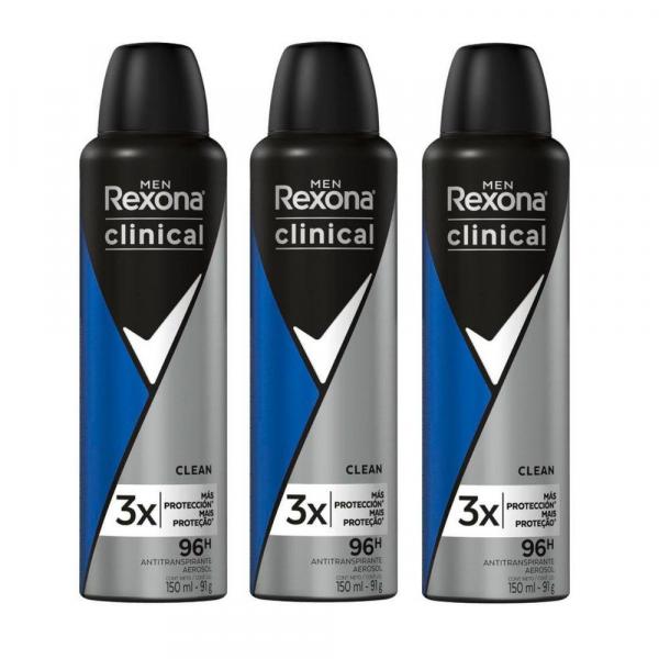Desodorante Aerosol Rexona Clinical Clean Men 91g - 3 Unidades