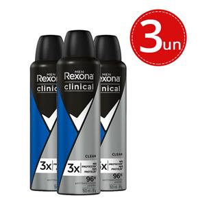 Desodorante Aerosol Rexona Clinical Clean Men - 3 Unidades