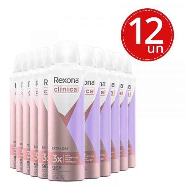 Desodorante Aerosol Rexona Clinical Extra Dry - 12 Unidades