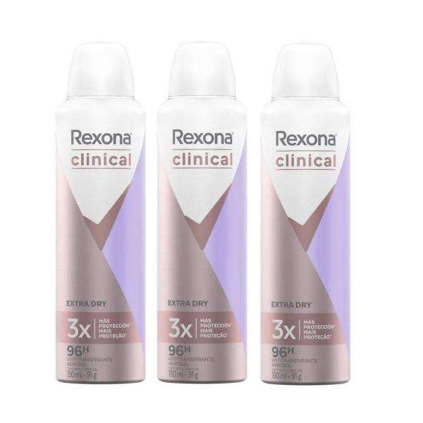 Desodorante Aerosol Rexona Clinical Extra Dry 91g - 3 Unidades