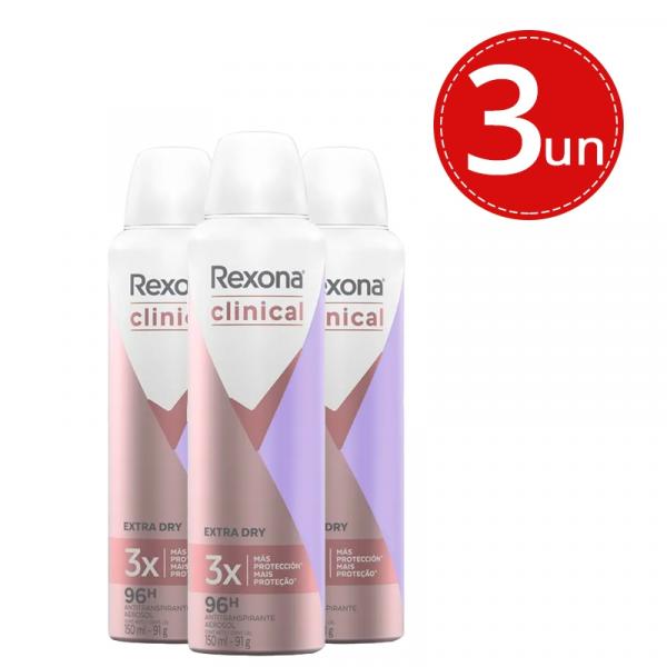 Desodorante Aerosol Rexona Clinical Extra Dry - 3 Unidades