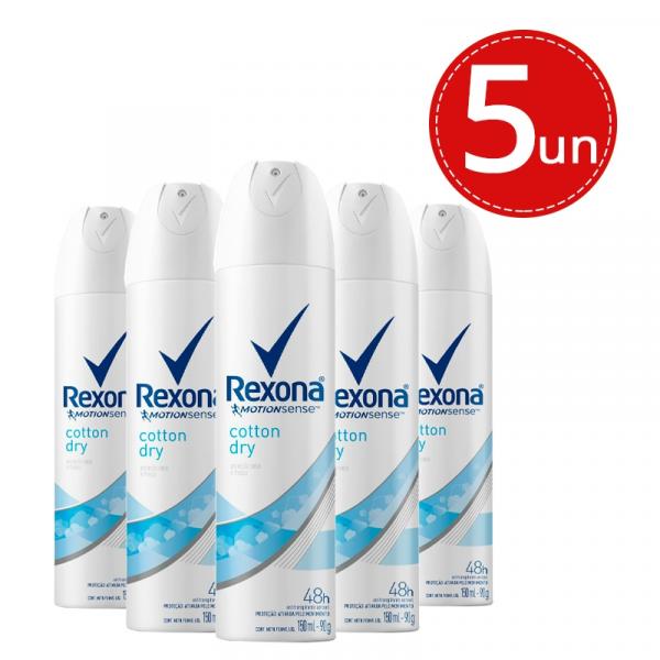 Desodorante Aerosol Rexona Cotton Dry Azul 150ml/90g - 5 Unidades