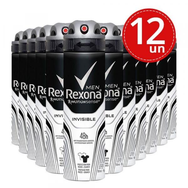 Desodorante Aerosol Rexona Invisible 90g/150ml - 12 Unidades