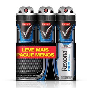 Desodorante Aerosol Rexona Men Active com 3 Unidades