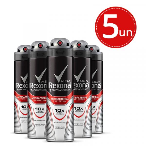 Desodorante Aerosol Rexona Men Antibacterial 90g/150ml - 5 Unidades