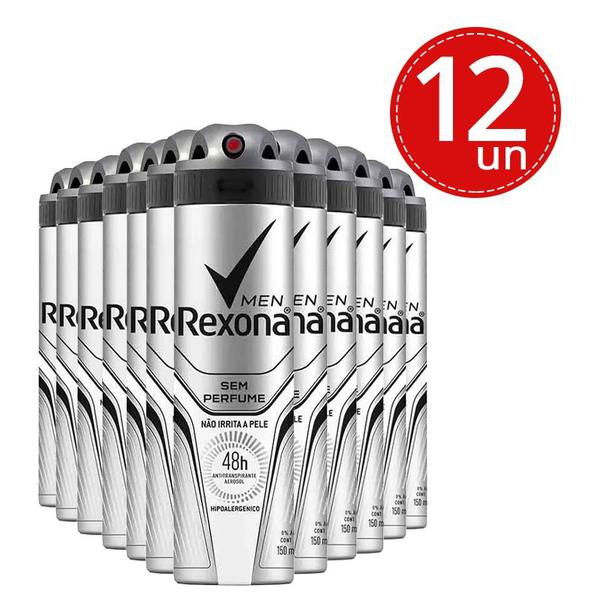 Desodorante Aerosol Rexona Men Sem Perfume 150ml/90g - 12 Unidades