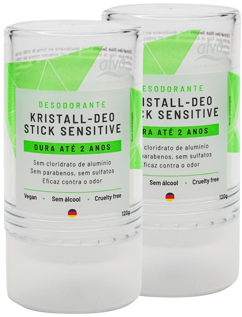 Desodorante Alva Stick Kristall Sensitivo Vegano 120g Kit com 2