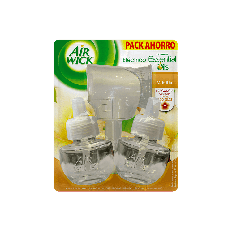 Desodorante Ambiental Air Wick, Eléctrico Aparato + Recarga Vainilla, 2 Unid.