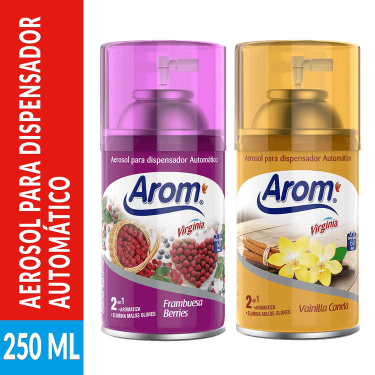 Desodorante Ambiental Arom Pack 2 Unid, 250 Ml C/u, Repuesto Aerosol, Mix Aromas