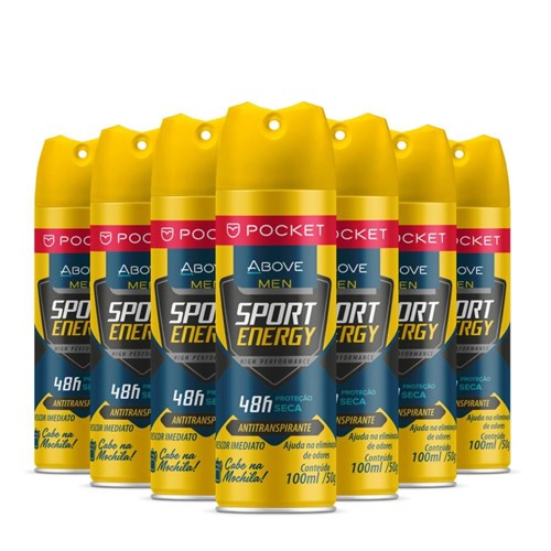 Desodorante Antitranspirante Above Pocket Sport Energy Men Caixa com 24 Unidades 100Ml/50G