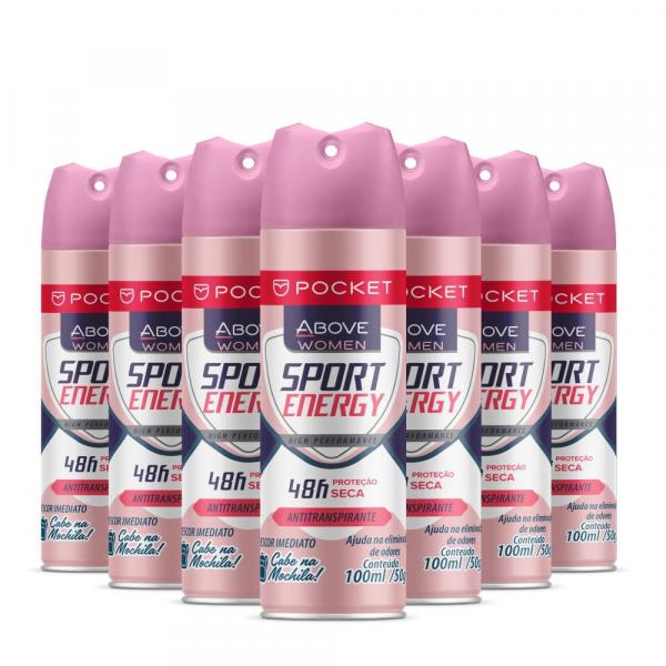 Desodorante Antitranspirante Above Pocket Sport Energy Women Caixa com 24 Unidades 100Ml/50G