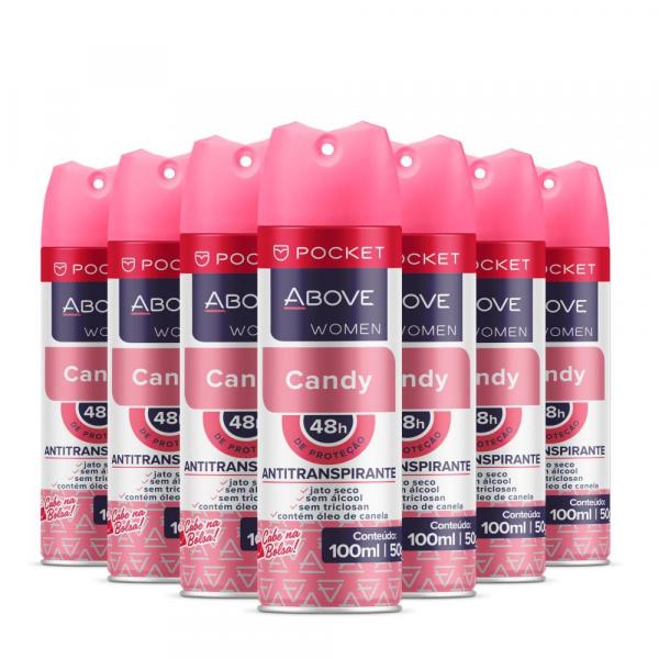 Desodorante Antitranspirante Above Pocket Women Candy Caixa com 24 Unidades 100Ml/50G