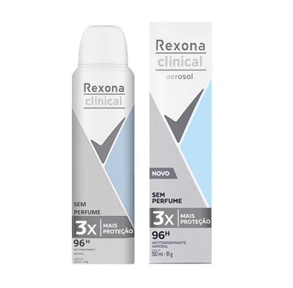 Desodorante Antitranspirante Aerosol Clinical Sem Perfume 150ml Rexona - 6 Unidades
