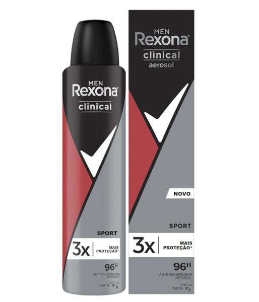 Desodorante Antitranspirante Aerosol Clinical Sport Masculino 150ml Rexona - Caixa C/12 Unidades